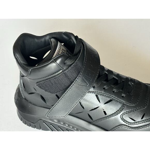 Versace Men\'s Laserata Leather Sneakers Black 13.5 US (46.5) 1008964 NWT $1175